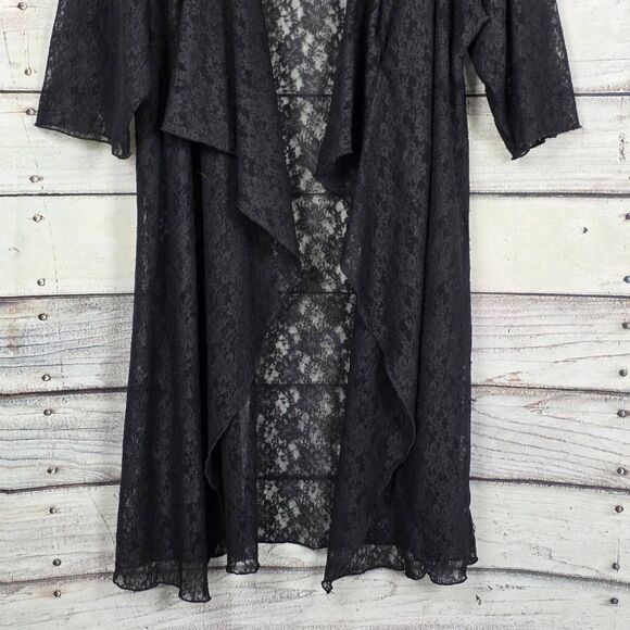 LuLaRoe Black Lace Long Cardigan Kimono Duster Size L - Picture 3 of 9